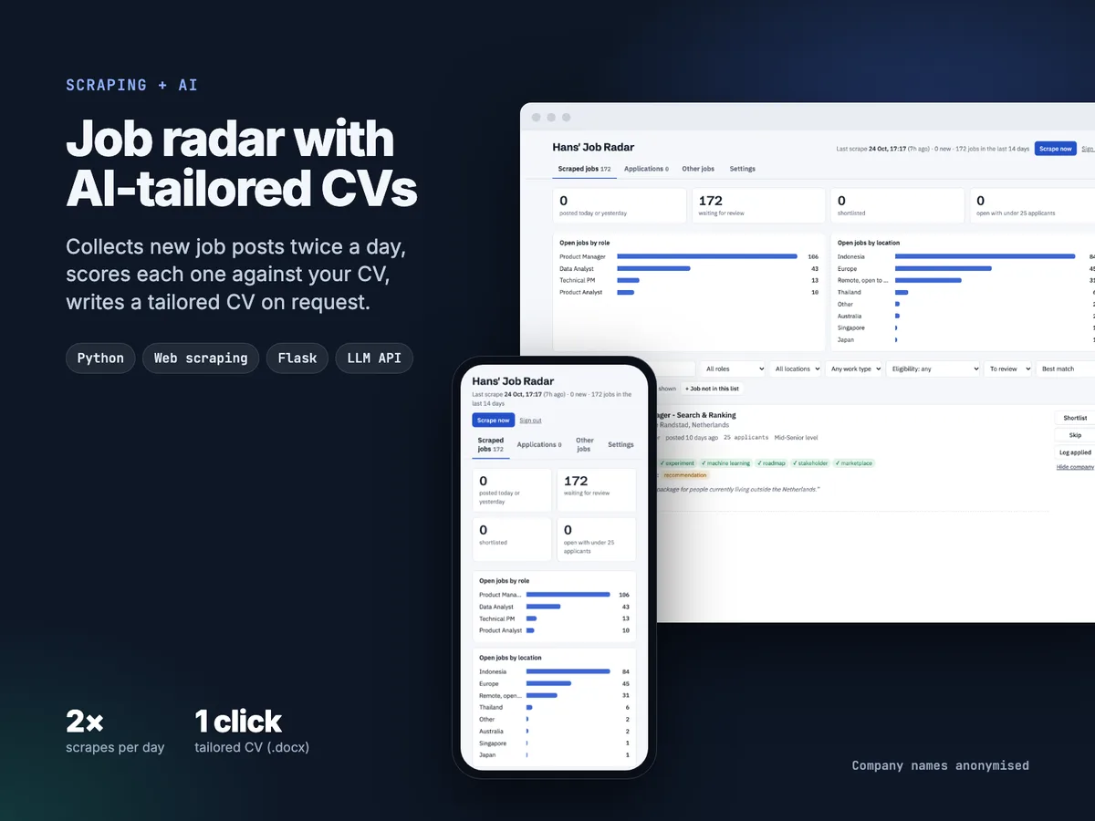 Job Search Radar with AI-Tailored CVs